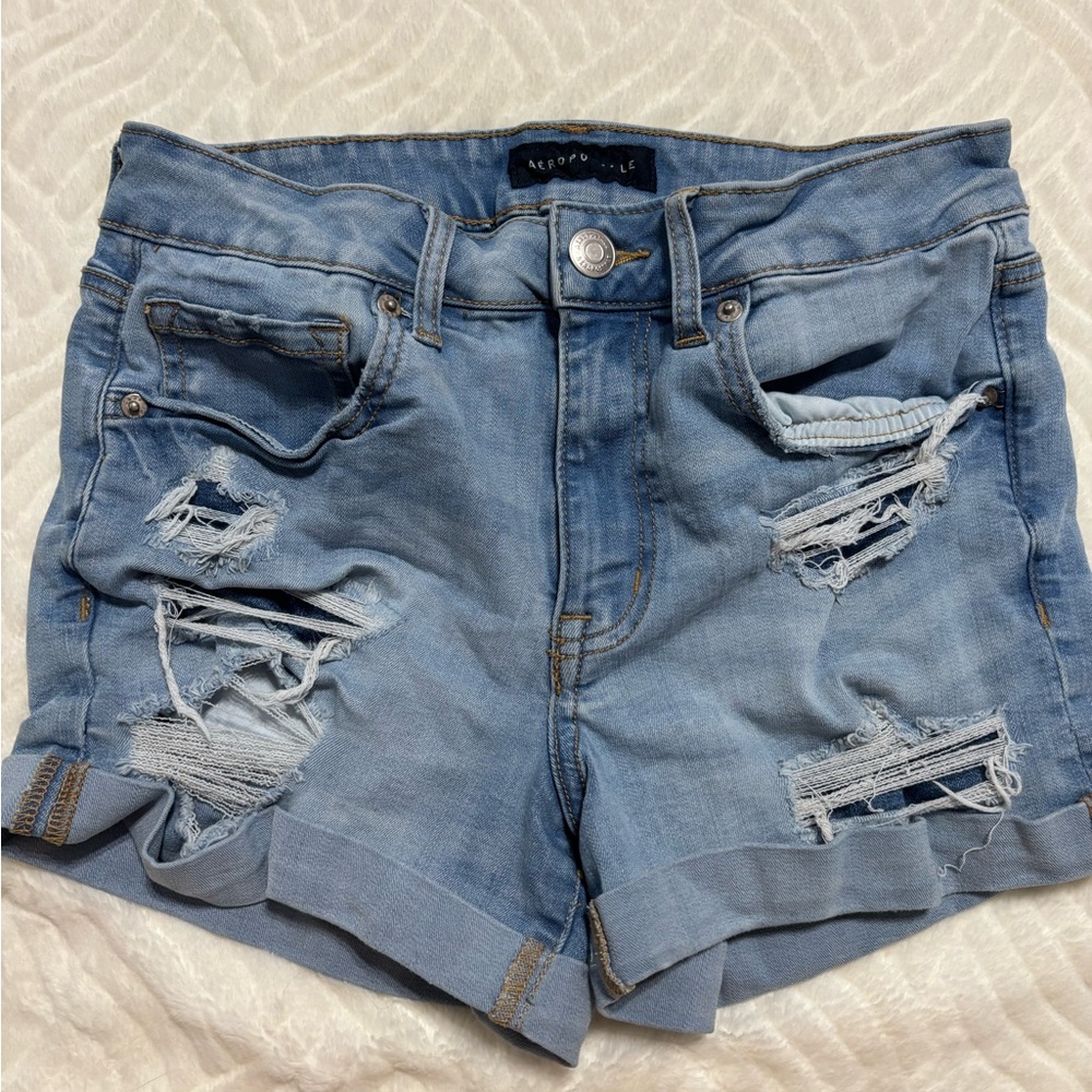 Aeropostale Light Blue Distressed Jean Shorts